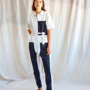 Rachel Comey Handy Jumpsuit Coverall size 4 Small in Dirty White / Washed Black